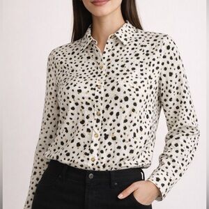 Talbots Button Shirt Black & White Animal Print Non-iron Fabric Shirt Sz 12P